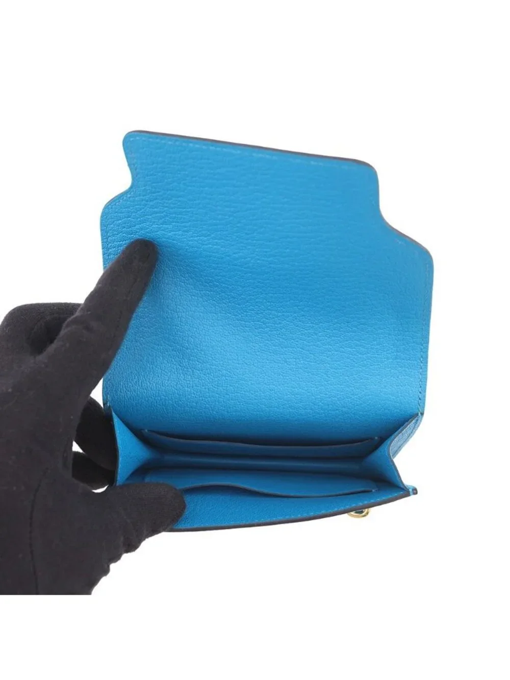 Hermes Wallet Roulis Slim Blue Frida Gold Chevre Misor
